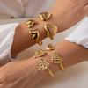 New Classic Sun Moon Pattern Open Bangles Bracelet For Women Gold Color Stainless Steel Heart Cuff Bracelet Hand Ornament Gift