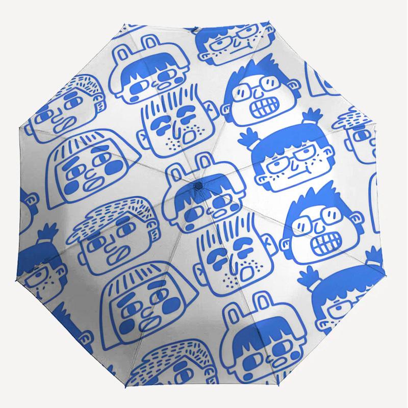 1PC Cartoon Faces Umbrella-8-Rib Reinforced Portable Folding Travel Suitable for All Seasons Outdoor Daily Use-J341