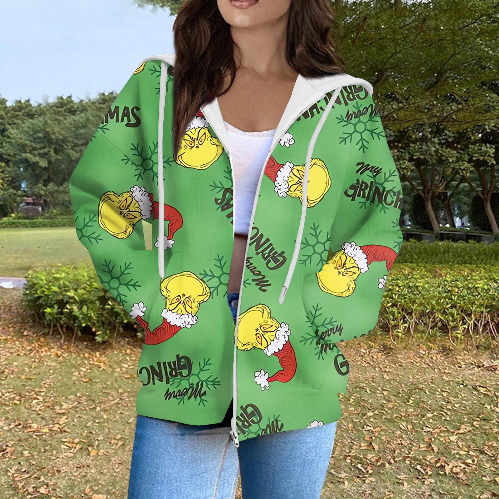 

Жіноча модна повсякденна різдвяна толстовка з довгим рукавом і кишенею, пальто з капюшоном на блискавці L армія зелений колір