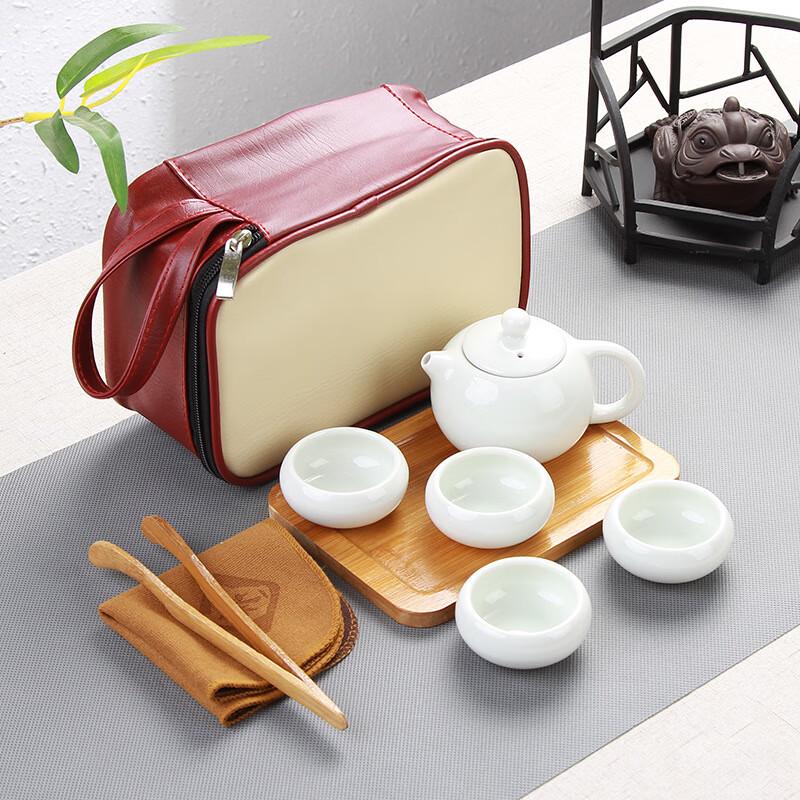 Portable Chinese Kung Fu Tea Set Gift Box 9-Piece Set with Red Travel Bag