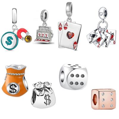 Neue Geldanhänger Poker Würfel Perlen Hängend 925 Silber Anhänger für Frauen DIY Armband Zubehör Lukey Tag Geschenk