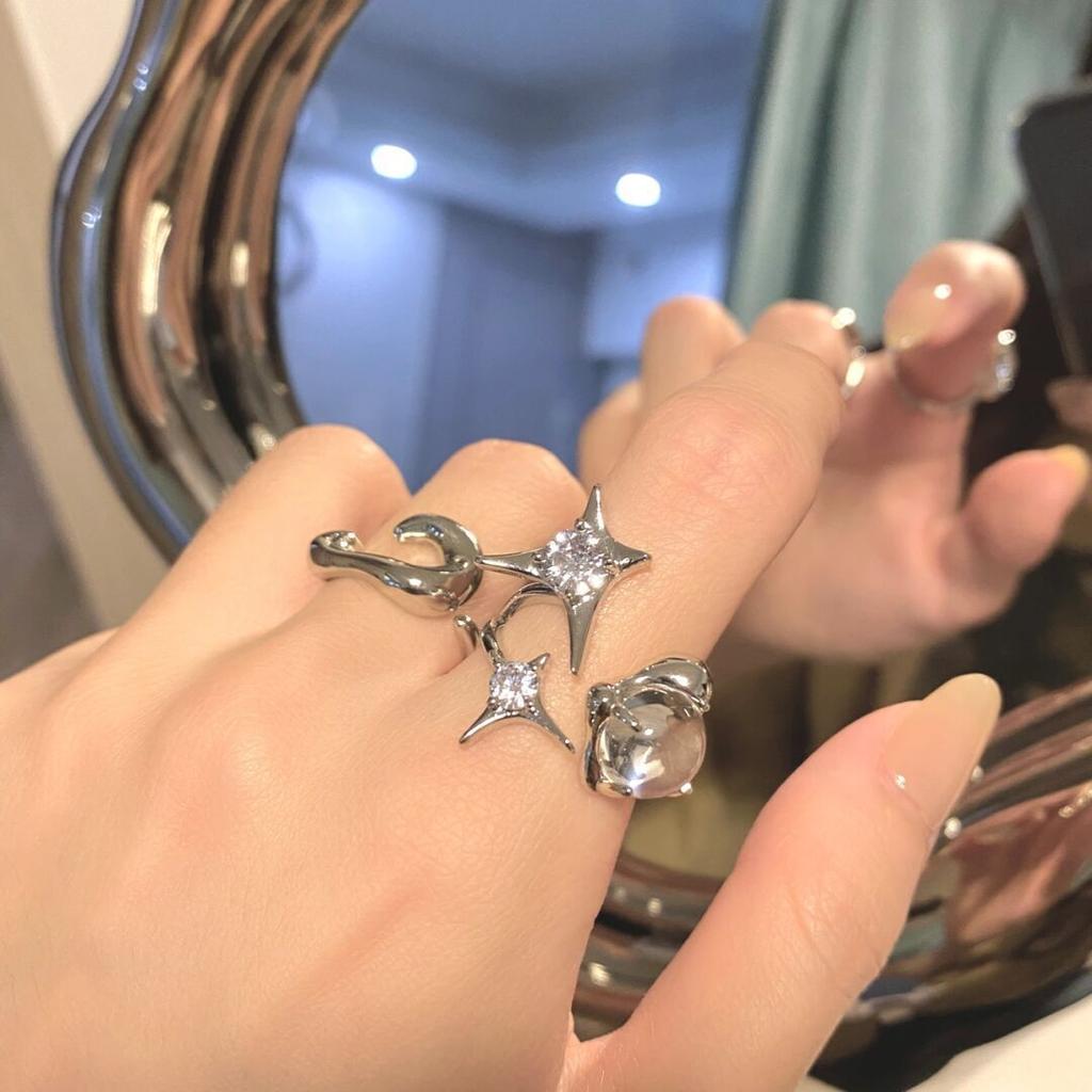 Cold Wind Open Ring Female Niche Design High Sense Large Zircon Index Finger Ring Personality Ring