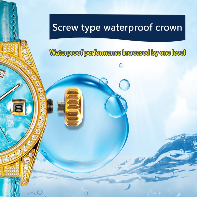 START-Turquoise Men's Watch Diamond Watch Week Function Automatic Mechanical Watch Butterfly Buckle Alligator Leather Strap
