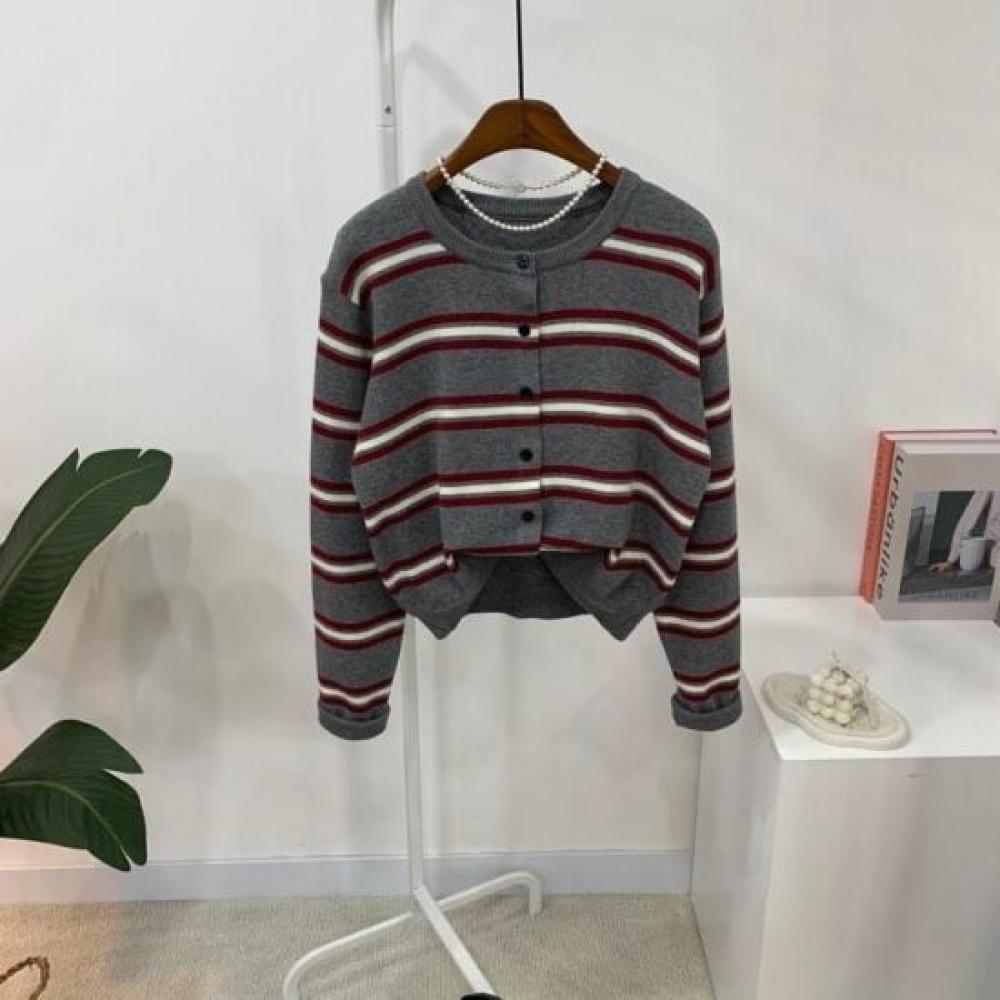 C S In The Room jaCquard Stripe Long Sleeve Knit Cardigan 4Color