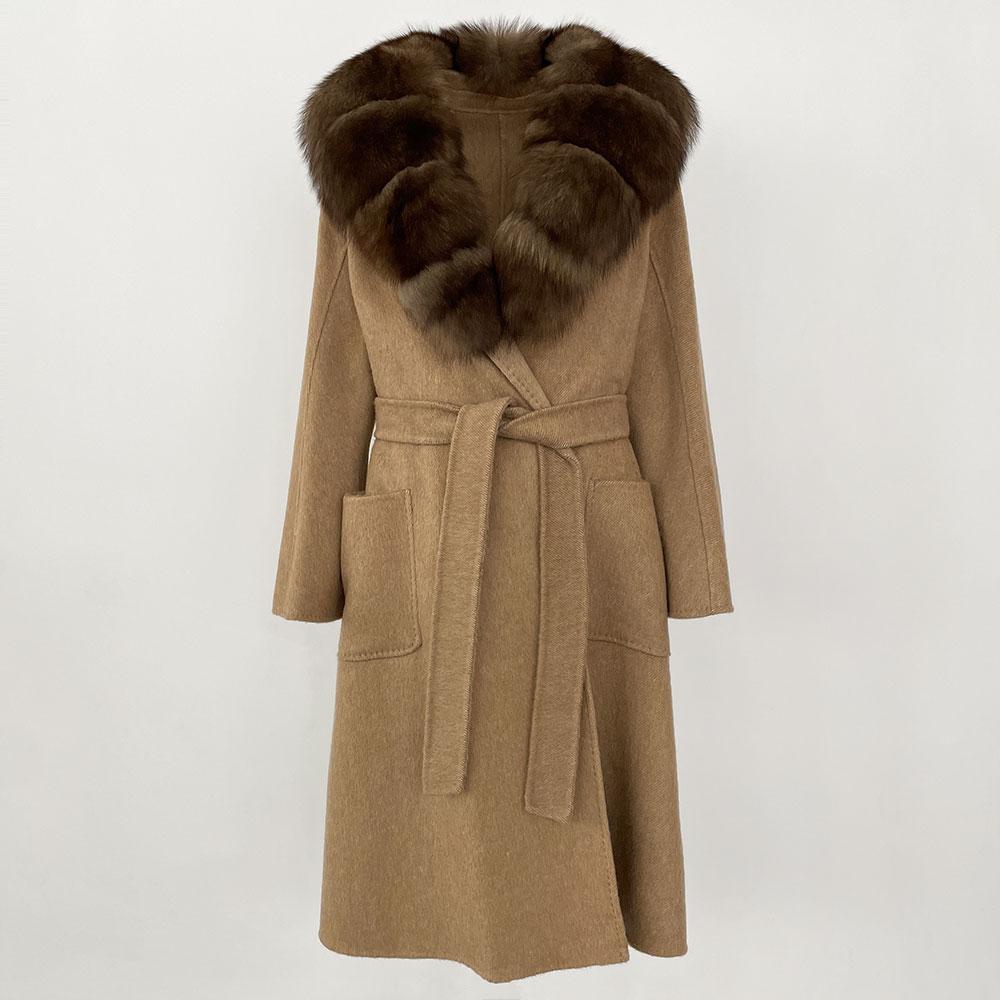 OFTBUY2024 Ekte Ull Kaninpels Kvinner Kåpe Naturskinn Mulberry Silkejakker X-lange Varm Tykk Turn-down Krage Overwear