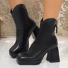 Fashion Block Heel Booties Women's 2025 Spring and Autumn New Retro Skinny Square Toe High Heel Skinny Boots