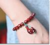 Women's Small-Leaf Rosewood Bracelet with Mother-of-Pearl Bead, Wenwan Buddhist Calming Ornament, Unisex.