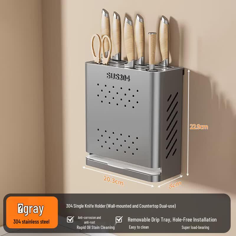 Qiwei 304 Stainless Steel Desktop Kitchen Knife & Utensil Holder