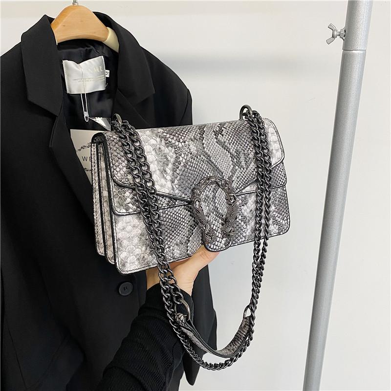 Women PU Crossbody Bag Chain Messenger Women's Bag Double Compartment Small Square Bag New Crocodile Pattern Bag