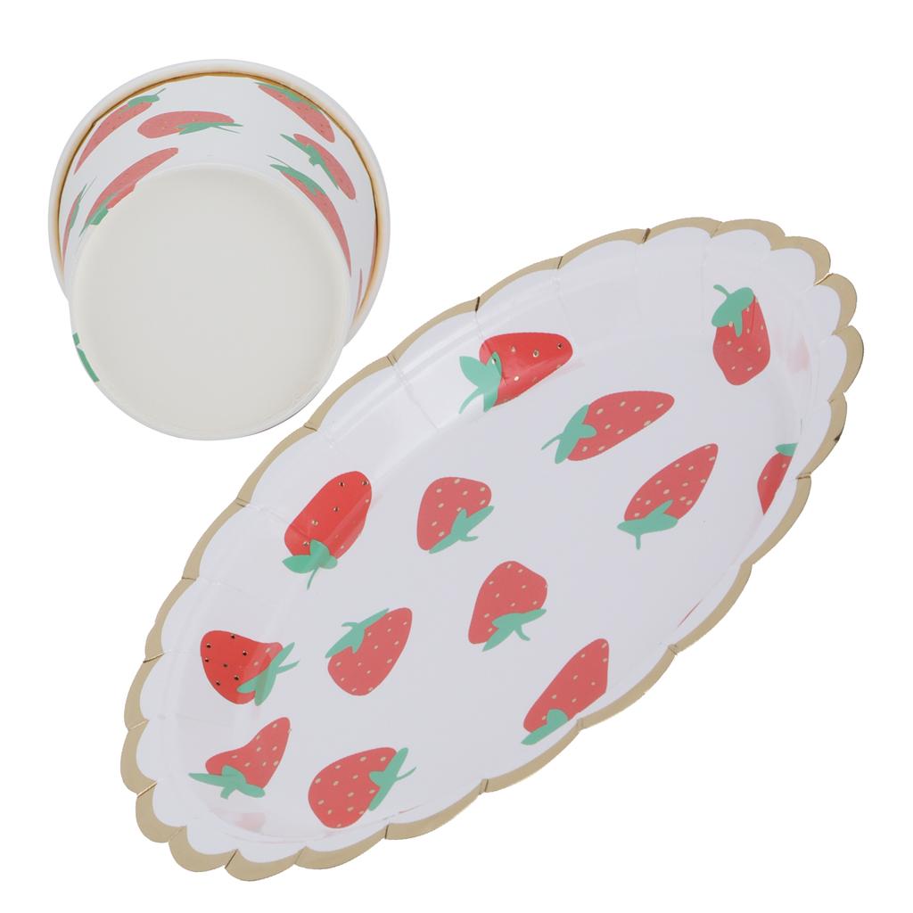10Pcs Party Tableware Disposable Strawberry Pattern Tableware Set for Birthday Parties Seaside Parti
