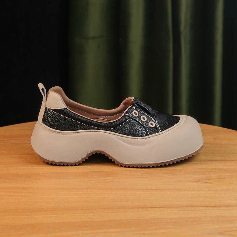 Fashion 2024 Spring and Autumn New Fashionable Outerwear Women Thick Soled Single Shoes Color Blocked Comfortable Women's Shoes