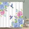 Hummingbird Floral Shower Curtain Birds Watercolour on Flower Branches Printed Polyester Bath Curtains Bathroom Decor with Hooks