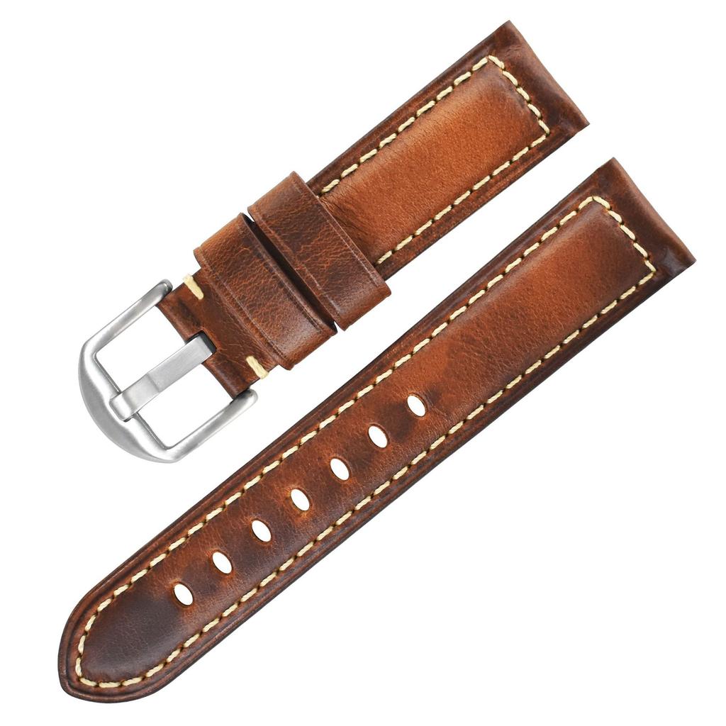 First Layer Genuine Cowhide Oil Wax Leather Business Watch Strap 18mm to 26mm Replacement for Cartier Watch Durable Wristband Accessory