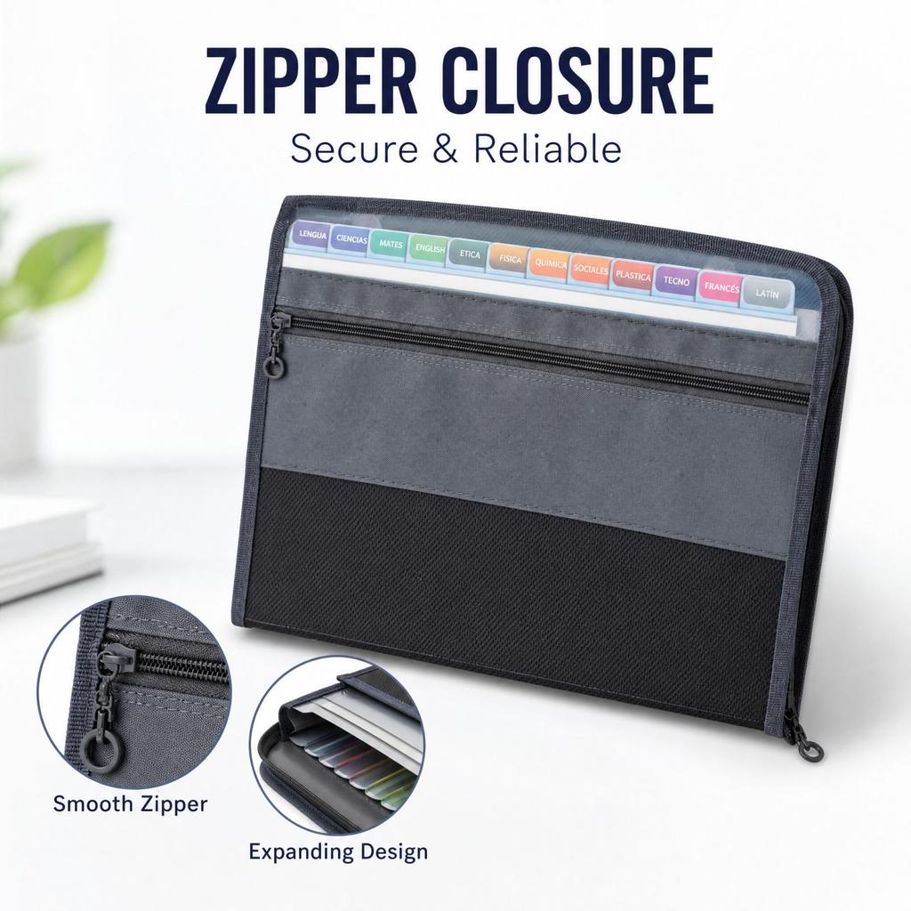 Accordion File Folder for Students, 13-Pocket Expanding with Zipper, Large Capacity Multi-Layer Document Storage Bag