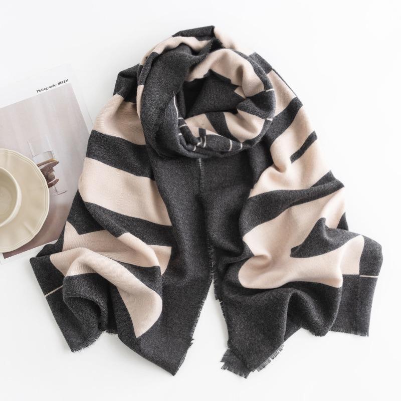 New Herringbone Pattern Single Color Versatile Imitation Cashmere Scarf for Women Simple Casual Style Tassel Warm Shawl