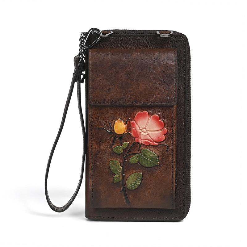 

Johnature Genuine Leather Women s Wallet Hand Purse Embossed Phone Bag Retro Mini Crossbody Bag кофейный