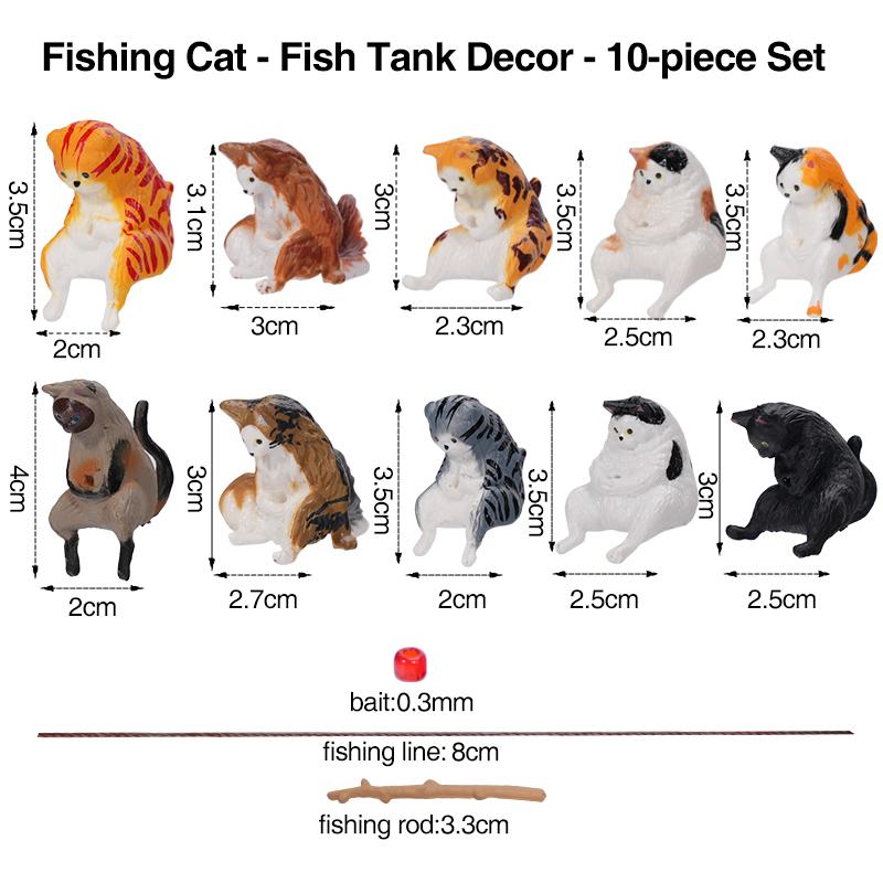 10Pcs Animal Cat Fish Tank Decoration Landscaping Hangable Decors Landscape Aquatic Pet Fishtank Ornament Desktop Accessories