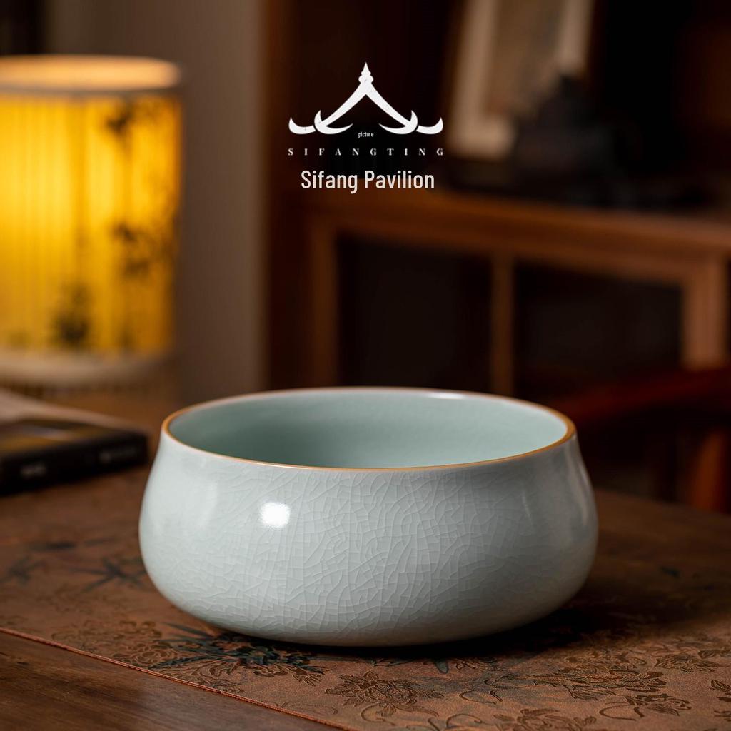 Sky Blue Ru Kiln Ceramic Brush Washer: Large Tea Wash Bowl and Gongfu Tea Set Accessory.