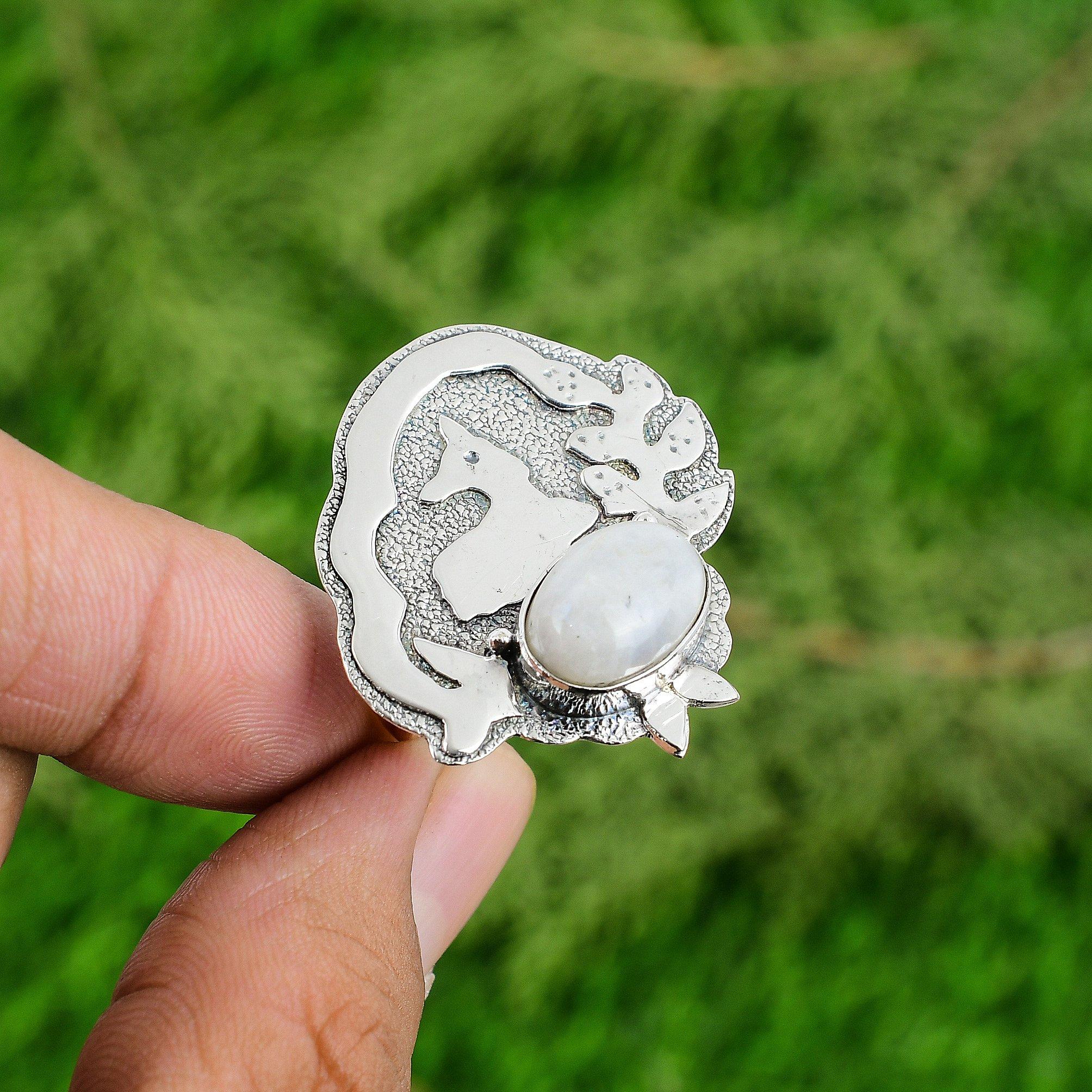 

Mothers day Deal 925 Silver Rainbow Moonstone Stone Stackable New Ring Jewelry Adjustable