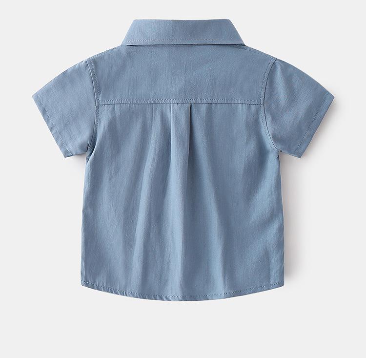 Summer Boys Cotton Short-sleeved Shirt Monochrome Lapel Design Casual Children's Short Sleeves