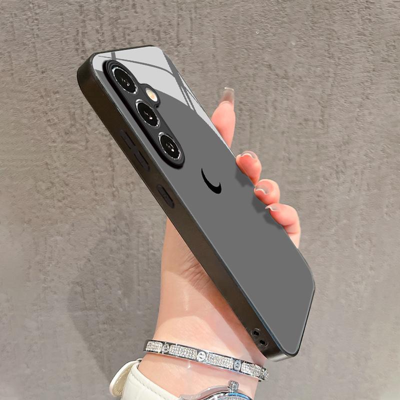 Minimalist Black Crescent Moon Pattern Glass Phone Case for Galaxy S26 S25 S24 S23 Ultra S22 Ultra S20 Ultra 56 A72 A73 5G