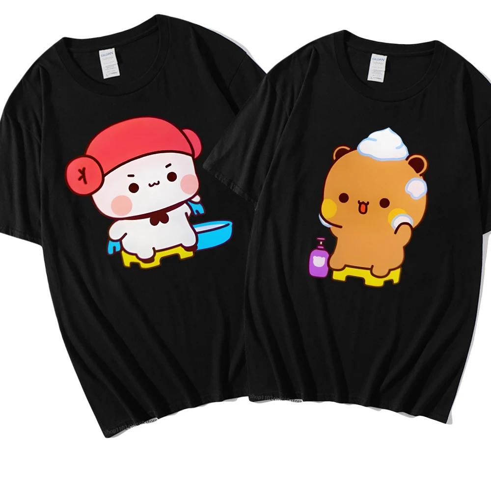 Mochi Panda and Brownie Bear Enjoying The Bath Shirt Cute Dudu and Bubu Couple T-Shirts Summer Clothes for Men Women