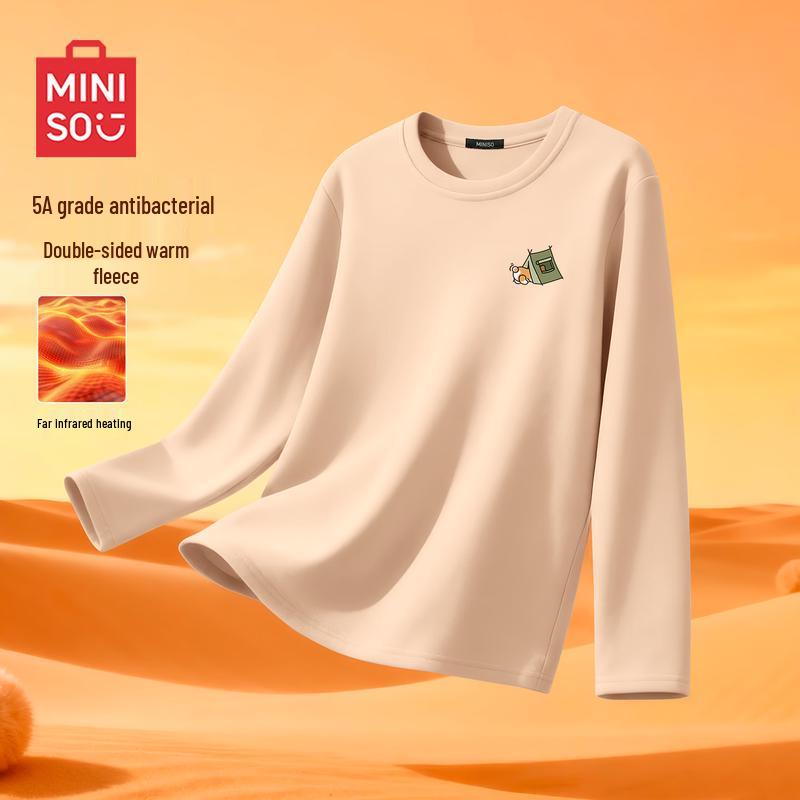 MINISO Men's Winter Fleece Lined Crew Neck Long Sleeve T-Shirt