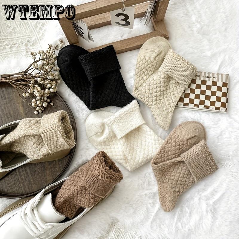 6pcs Elegant Women's Plush Socks - Cozy & Warm Mid-Calf Winter Fleece, Solid Color, Soft Polyester Blend