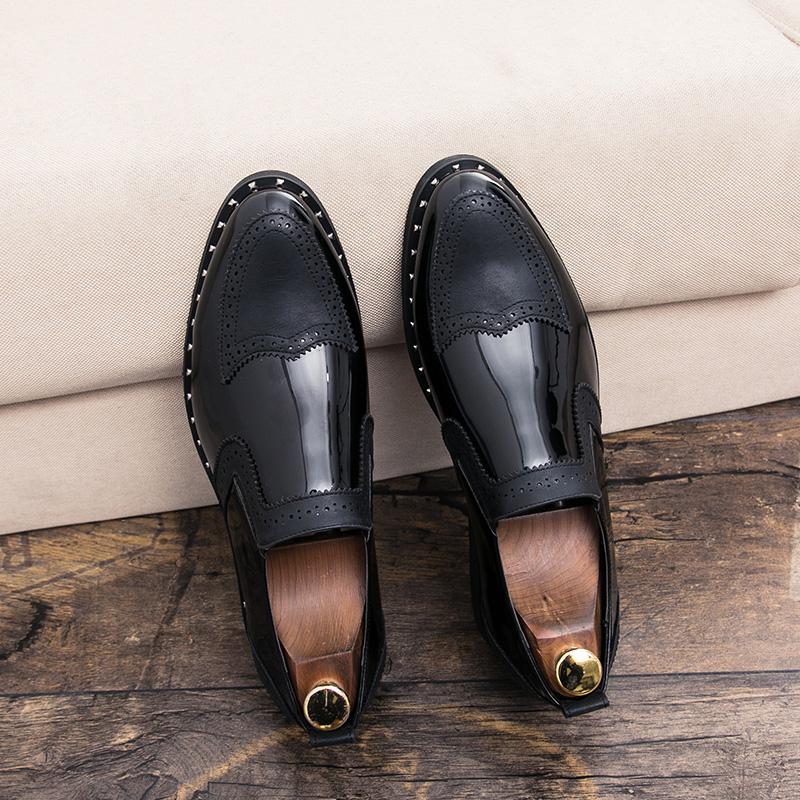 Fashion Fashionable Formal Men Shoes Lightweight Outdoor Loafers Thick Soled Wear-resistant Leather Shoes Black Gold andSilverSizes38-48
