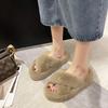 2025 Women's Open Toe Cross-Strap Fur Slippers: Autumn/Winter Fashion, Thick Sole, Height Boosting