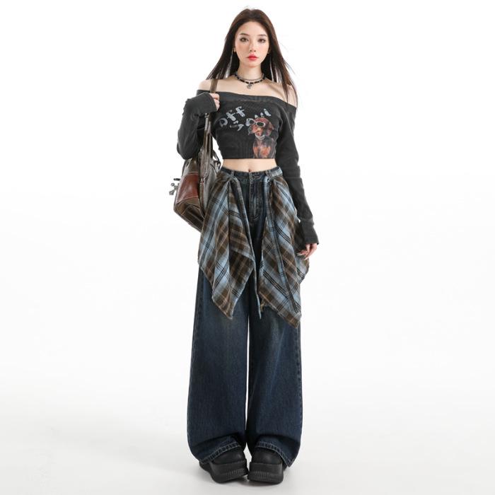 

Women s Autumn Fashion High-Waisted Wide-Leg Jeans - Loose, Straight-Leg, Versatile, and Slimming S