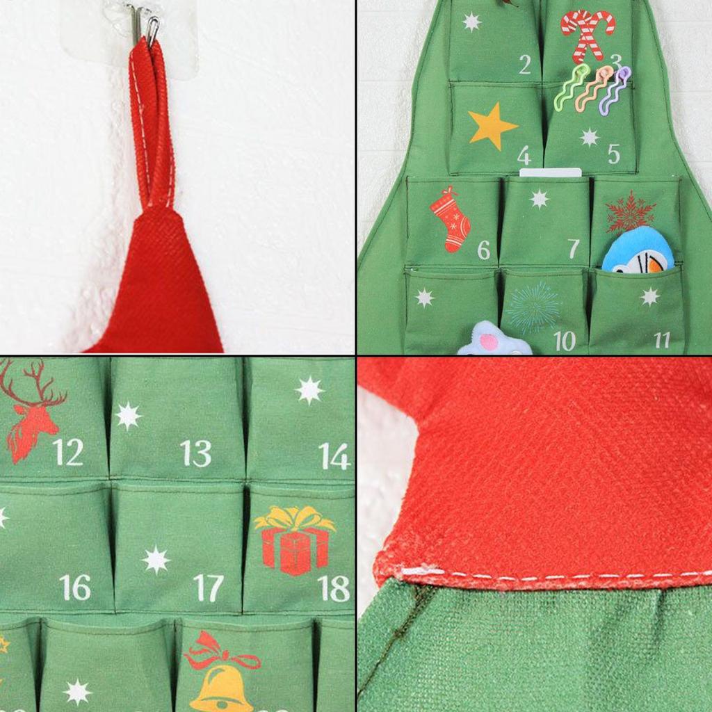 Fabric Advent Calendar 24 Days Christmas Countdown Tree Shape Storage Bag Cloth Hanging Organizer Home Wall Door Decorations