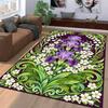 Floral Pattern Carpet with Purple Irises and Green Leaves Decor Suitable for use as an anti-slip for living room bedroom sofas