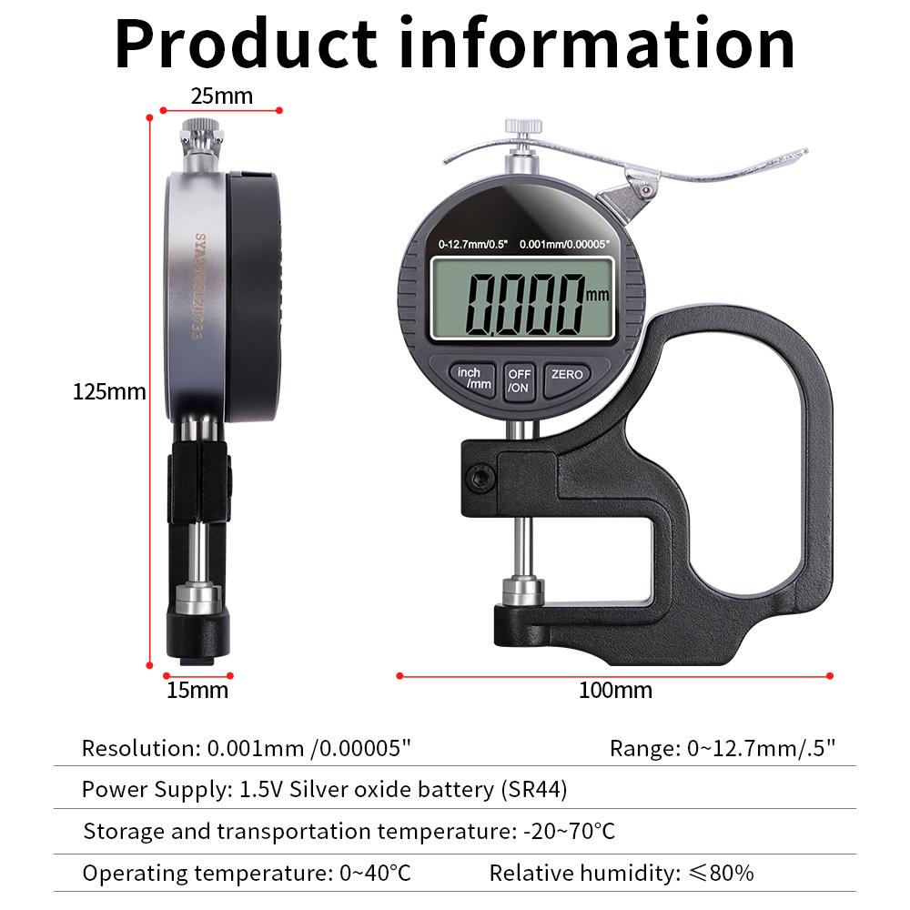0.01mm/0.001mm Thickness Gauge 0-12.7mm Electronic Micrometer Digital Thickness Meter Micrometro Width Measuring Instruments