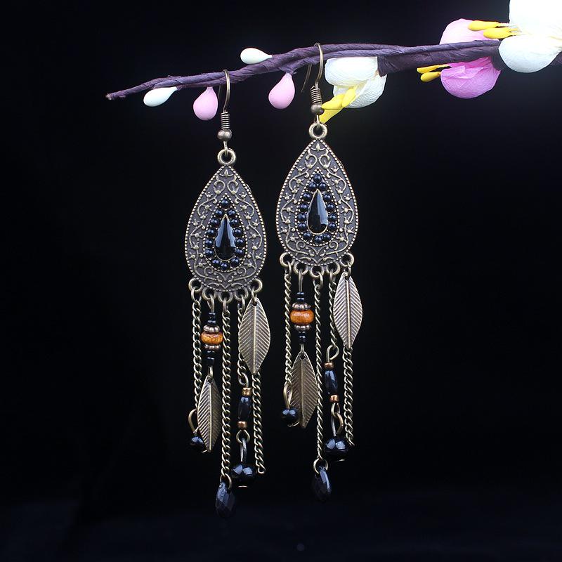 Bohemian Turquoise Owl Dream Catcher Tassel Earrings for Women