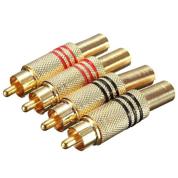 4Pcs 2Pair Gold RCA Phono Male Plug Solder Audio Video Cable Adapter Connector NEW Great for Audio Speakers