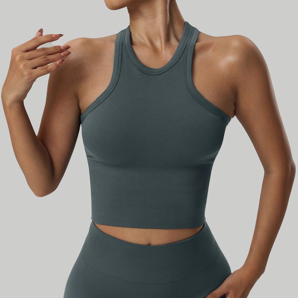 Vestă de Yoga Seamless Strânsă pe Corp cu Spate Frumos în Formă de I, Top Dintr-o Bucată pentru Acoperirea Abdomenului pentru Femei, Costum de Yoga pentru Exerciții Fitness