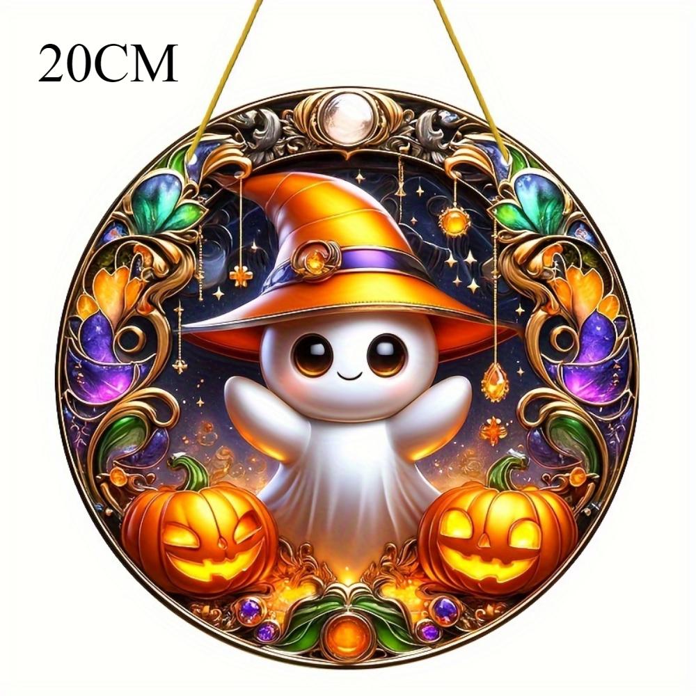 Halloween Acrylic Flat 2D Decoration with Cartoons, Witch Hats and Colorful Flower Pendants - Gifts for Family , for Homes, Gardens and Courtyards