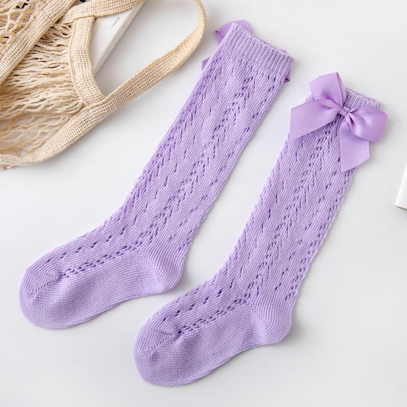 

1 пара летних носков с бантом для маленьких девочек, длинные носки для малышей, детские носки до колена, хлопковые сетчатые носки в испанском стиле, дышащие носки для 0-8 лет M(3-5 Years old)