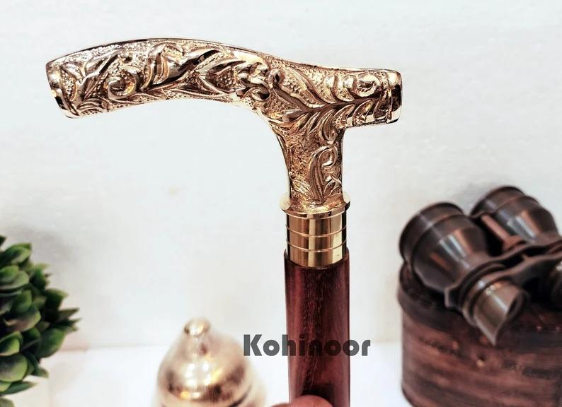 

Walking Stick: Brass Handle Wooden Cane золотой