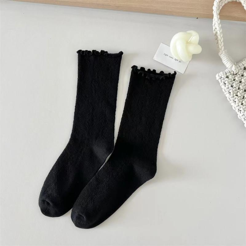 Women Socks with Lace Trim Hollow-Out Mesh Breathable Slouch Summer Spring Socks Solid Color Trendy and Versatile for Ins
