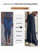 Women's Dark Blue High-Waisted Plush Wide-Leg Pants - Autumn/Winter Fleece, Straight, Loose Fit (Style 66228)