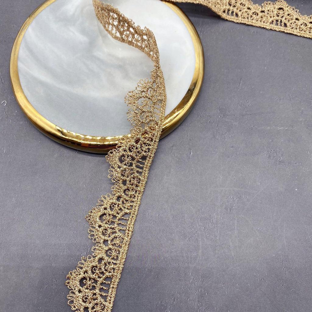 9Meters/lot 2cm wide gold and silver silk thread water-soluble embroidery lace women's dress wedding accessories