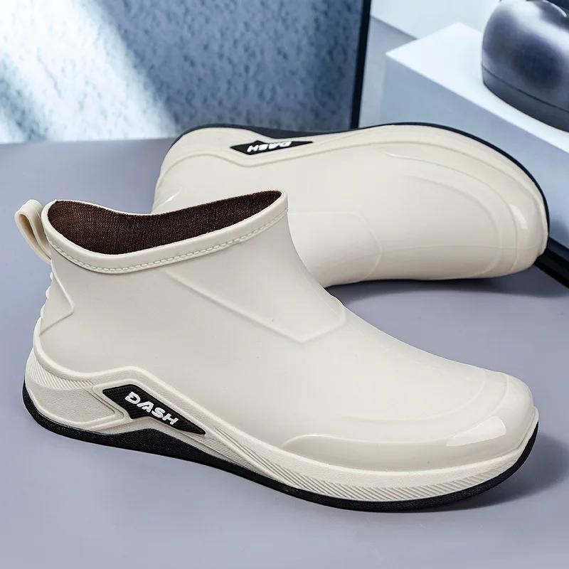 Men's Rain Boots New Short Tube Rain Boots Outdoor Waterproof and Anti Slip Fishing Shoes with Cotton Lightweight Rain Shoes