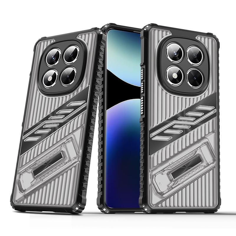 Luxury Folding Bracket Clear Case For Xiaomi Poco X6 M6 Pro Redmi 14C 13C Note 14 13 Pro+ Transparent Shockproof Stand Phone Cover