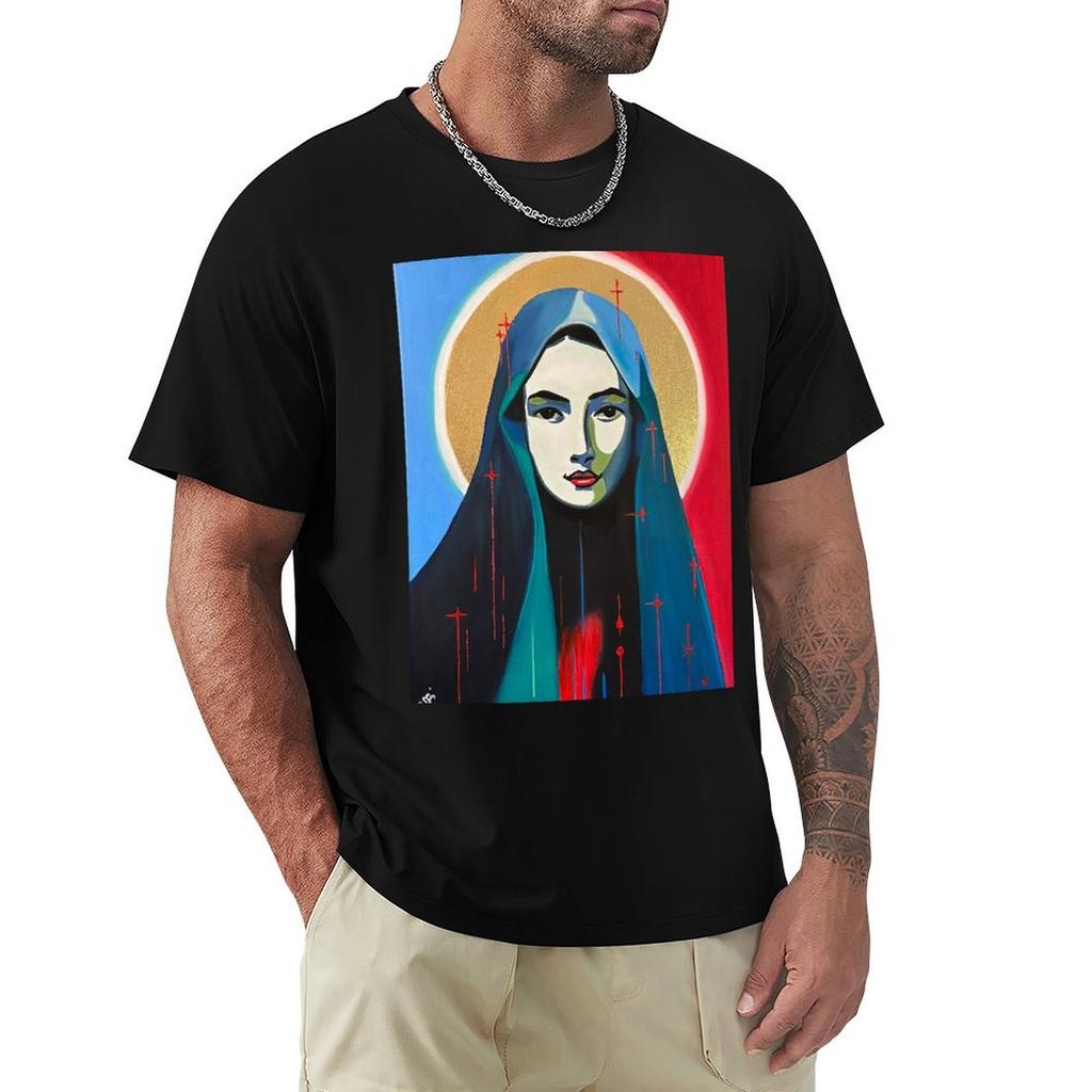 Maria Maddalena Artista ROSSI acrilico pastello a olio foglia d'oro Vergine Maria Madonna Maglietta t-shirt oversize da uomo cotone
