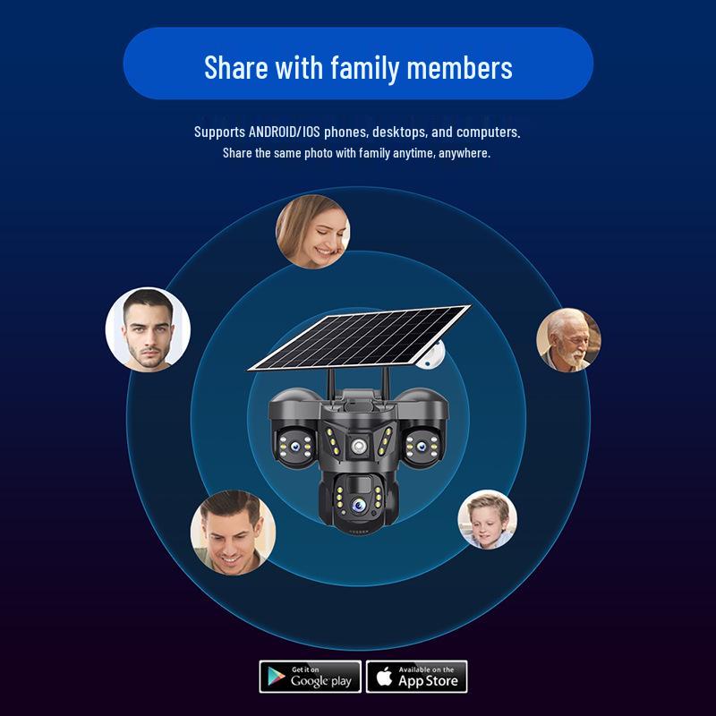 V380 Solar PTZ Outdoor Multi-Lens Surveillance Camera