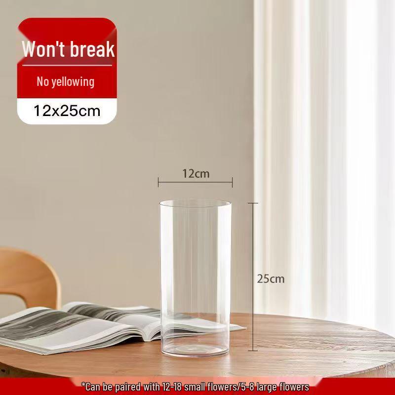 Acrylic Drop-Proof Transparent Cylinder Vase for Flower Arrangements