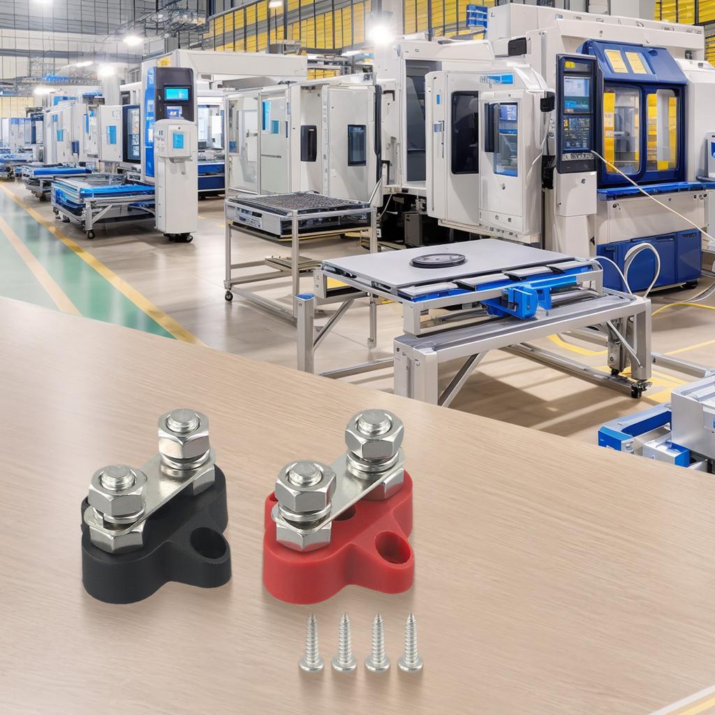 Power Connection Black Battery Terminal Block 12-48V Battery Connector Copper Gasket Flame-retardant ABS Housing