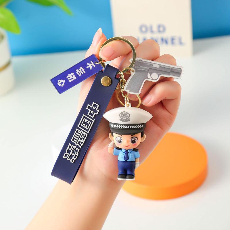 Firefighter Keychain: Cute 3D Traffic Police Pendant, Fashionable Event Gift